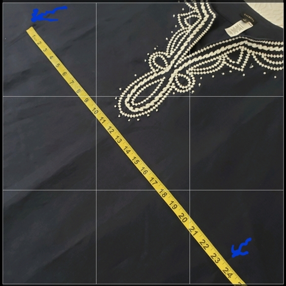 Talbots Navy + White Embroidered Poncho Linen, Size L - Picture 10 of 13